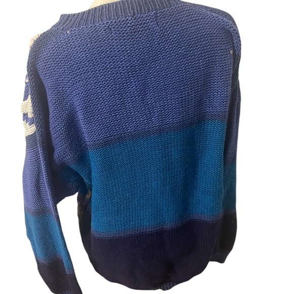 Vintage 20 Ans handmade knit sweater Blue Size Large RARE - Picture 2 of 16